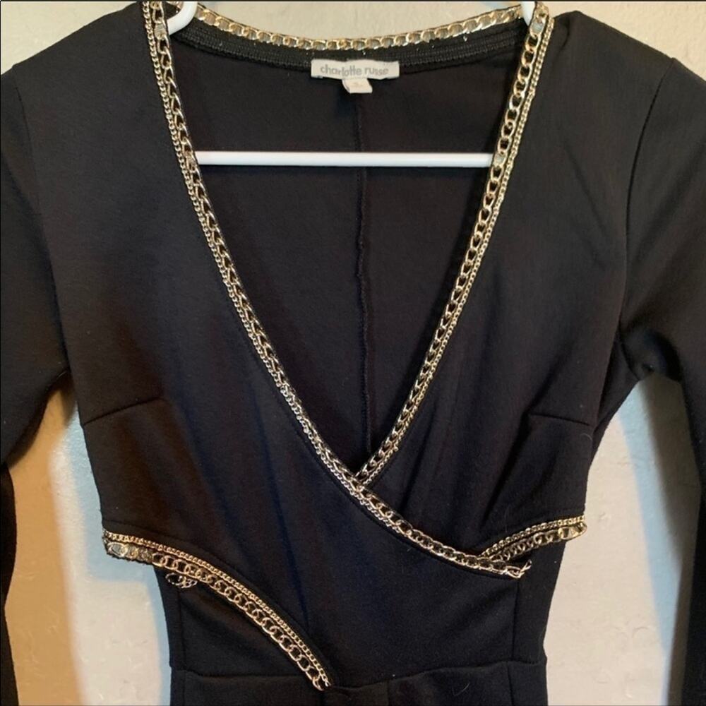 CHARLOTTE RUSSE Bodycon Black Gold Chain Side Cut Out Dress Size Small - Picture 6 of 8